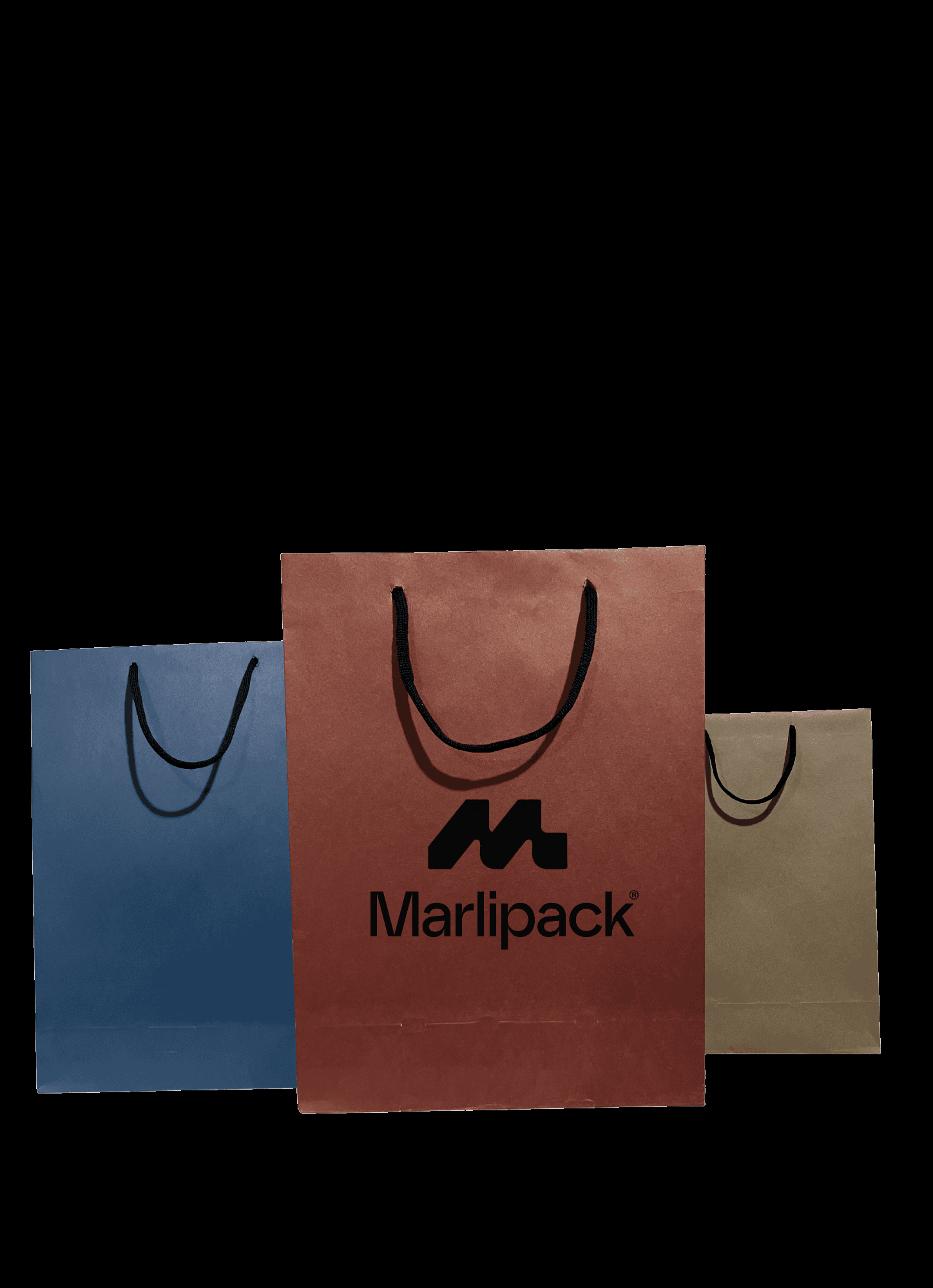 Bolsas Marlipack - azul, roja con logo y kraft natural